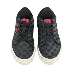 Vans Kids Black Checkerboard Low-Top Sneakers with Red Accent